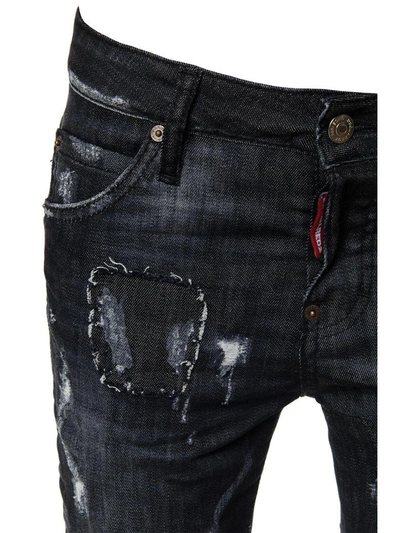 Shop Dsquared2 Distressed Cotton Denim Jeans In Black