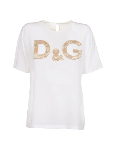 Shop Dolce & Gabbana Floral Brocade Logo T-shirt In Bianco
