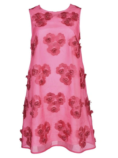 Shop P.a.r.o.s.h Flower Embroidered Dress In Pink & Purple