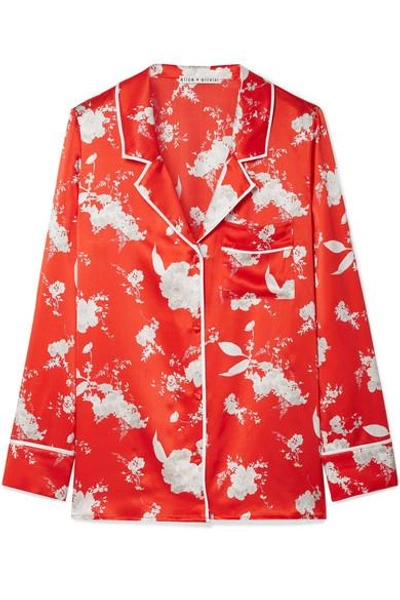 Shop Alice And Olivia Keir Floral-print Silk-satin Shirt In Red
