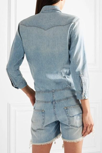 Shop R13 Distressed Denim Playsuit In Light Denim