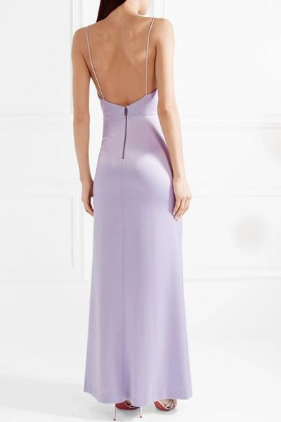 Shop Alice And Olivia Diana Ruched Satin Maxi Dress In Lilac