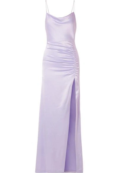 Shop Alice And Olivia Diana Ruched Satin Maxi Dress In Lilac
