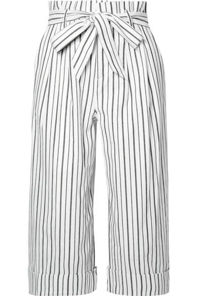 Shop Alice And Olivia Ryan Striped Stretch-cotton Culottes In White