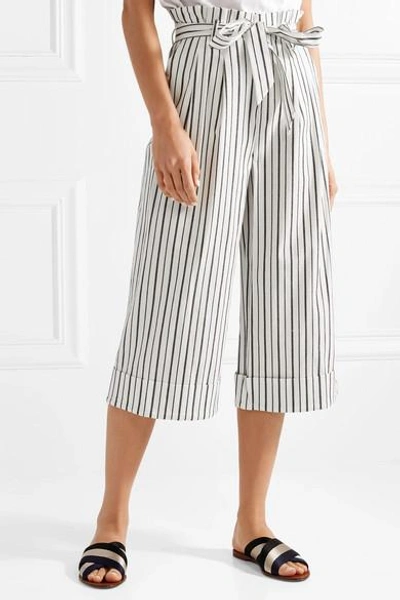 Shop Alice And Olivia Ryan Striped Stretch-cotton Culottes In White