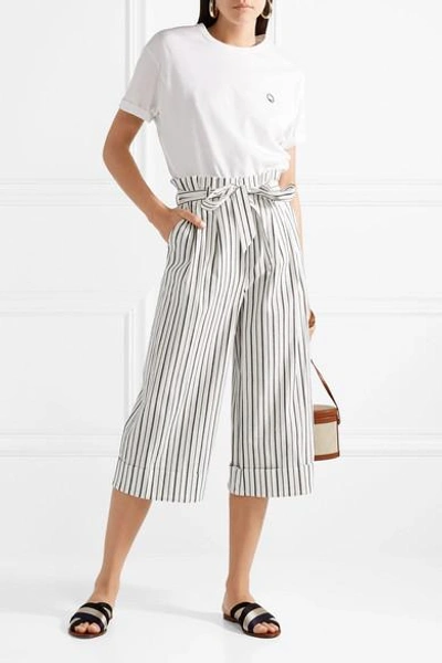 Shop Alice And Olivia Ryan Striped Stretch-cotton Culottes In White