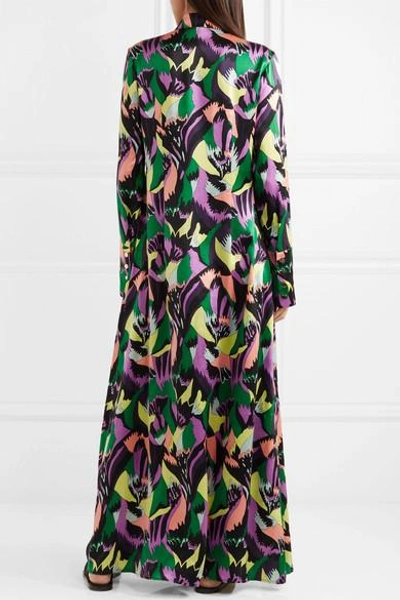 Shop Olivia Von Halle Hero Printed Silk-satin Maxi Dress In Purple