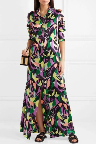 Shop Olivia Von Halle Hero Printed Silk-satin Maxi Dress In Purple