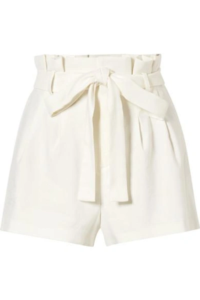 Shop Alice And Olivia Laurine Belted Linen-blend Shorts In White