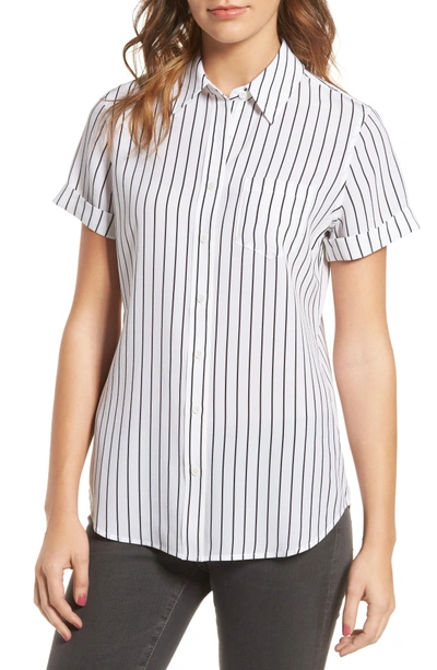 Shop Ag Easton Silk Shirt In True White / True Black Stripe