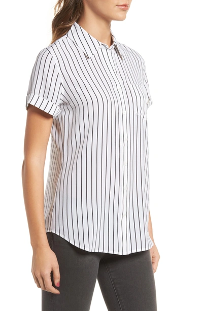 Shop Ag Easton Silk Shirt In True White / True Black Stripe