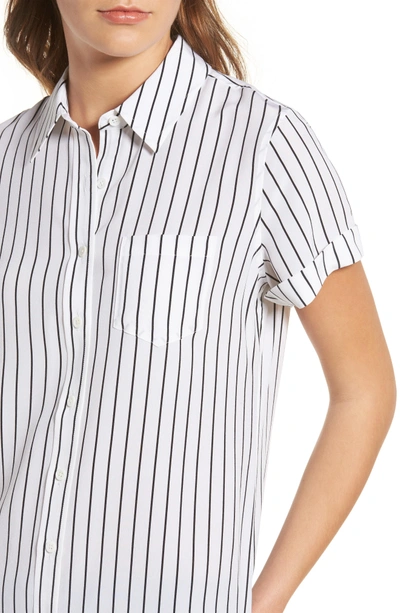 Shop Ag Easton Silk Shirt In True White / True Black Stripe