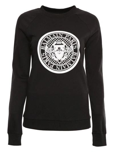 Shop Balmain Medallion Print Sweatshirt In Noirnero