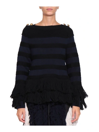 Shop Sacai Wool Fringed Sweater In Nero
