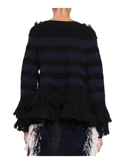 Shop Sacai Wool Fringed Sweater In Nero