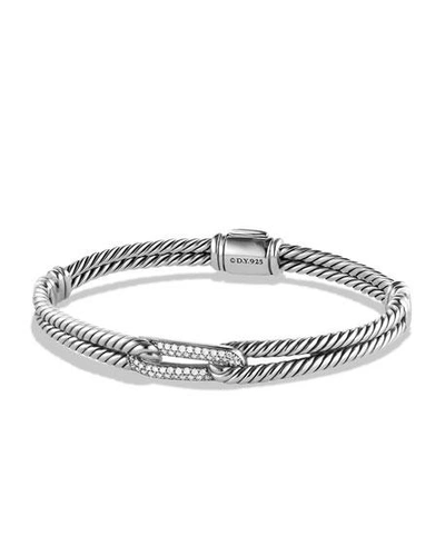 Shop David Yurman Petite Pave Mini Single-loop Bracelet With Diamonds In White/silver