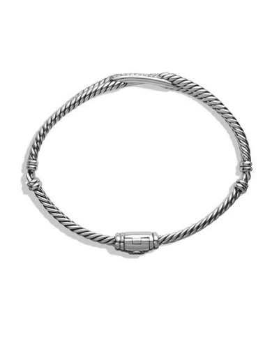 Shop David Yurman Petite Pave Mini Single-loop Bracelet With Diamonds In White/silver