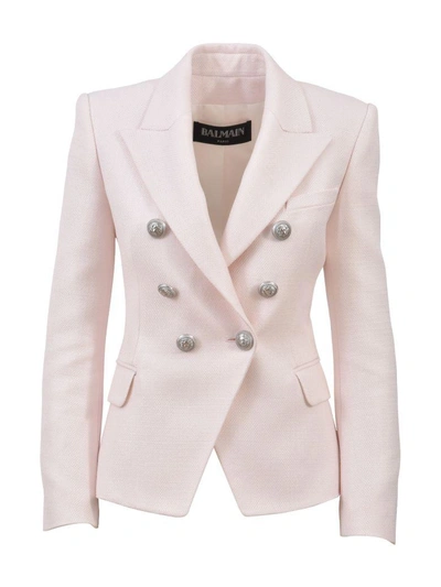Shop Balmain Double-breasted Blazer In Pink