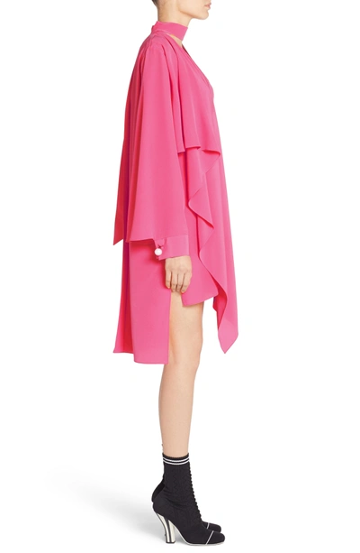 Shop Fendi Drape Silk Crepe De Chine Dress In Glamour Pink