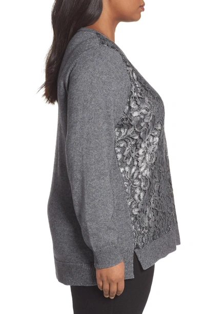 Shop Foxcroft Pixie Metallic Lace Panel Sweater In Slate