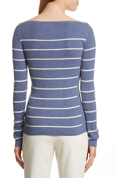 Shop Theory Merino Wool Stripe Sweater In Chambray/ Ivory