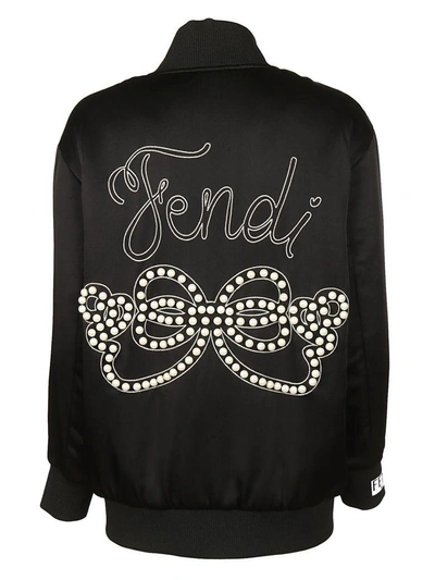 Shop Fendi Rear Logo Patterned Bomber Jacket In Nero