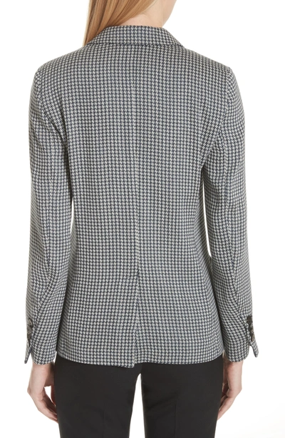 Shop Emporio Armani Micro Houndstooth Linen, Wool & Silk Blazer In Blue / Grey