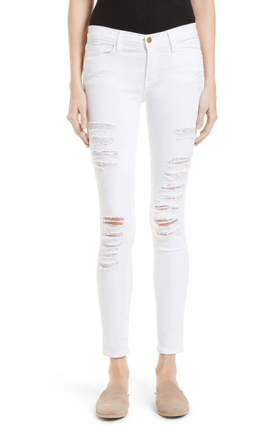 Shop Frame Le Color Rip Skinny Jeans In Blanc