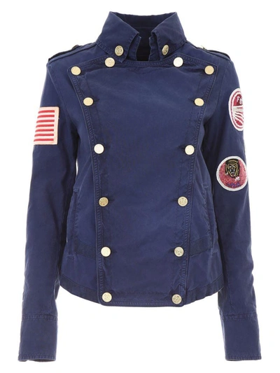 Shop Mr & Mrs Italy Jacket With Patches And Embroidery In Saline Blue France (blue)