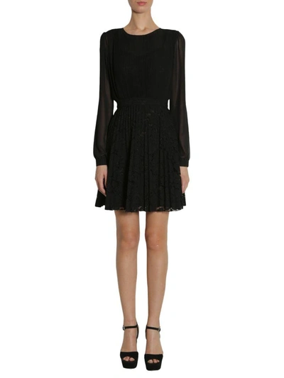 Shop Michael Michael Kors Organza And Lace Dress In Nero