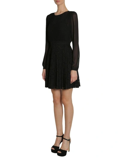 Shop Michael Michael Kors Organza And Lace Dress In Nero