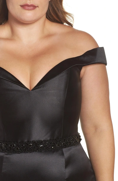 Shop Mac Duggal Beaded Waist Off The Shoulder Gown In Black/ Multi