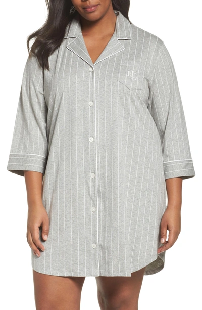 Shop Lauren Ralph Lauren Knit Jersey Sleep Shirt In Greystone