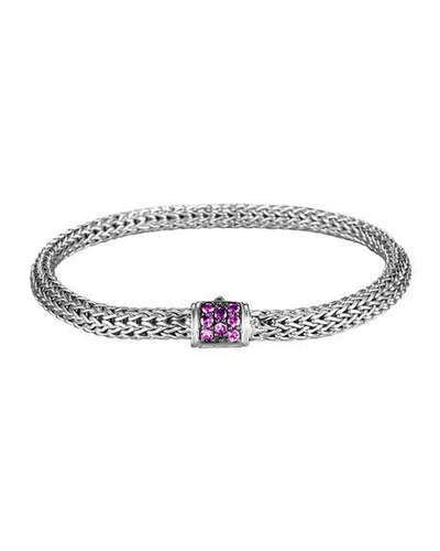 Shop John Hardy Extra Small Chain Bracelet W/ Pave Clasp In Amethyst