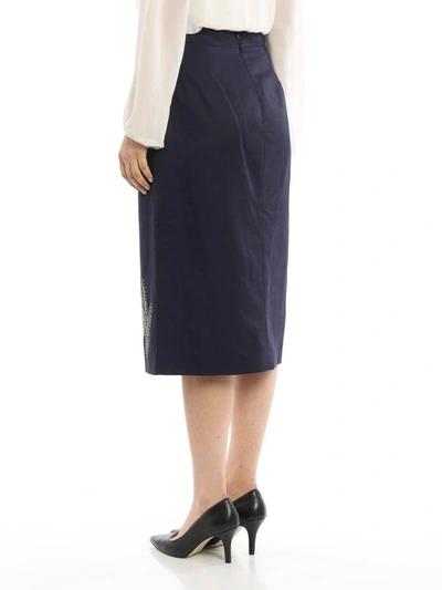 Shop Stella Mccartney Cactus Embroidered Pencil Skirt In Blue