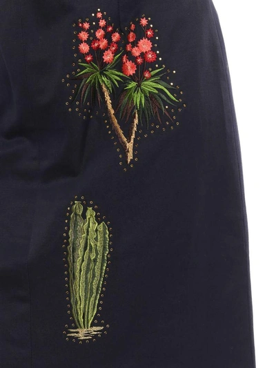 Shop Stella Mccartney Cactus Embroidered Pencil Skirt In Blue