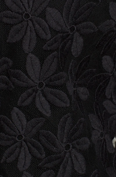 Shop Anne Klein Floral Embroidered Mesh Cardigan In Black