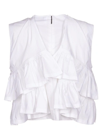 Shop Msgm Layered Ruffle Cropped Blouse In White