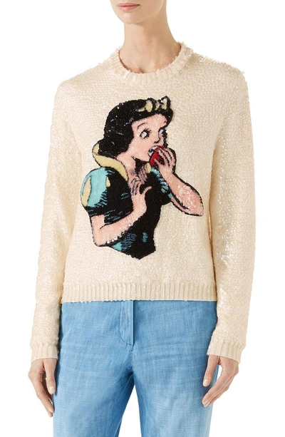 Shop Gucci Snow White Sequin & Wool Sweater In Milk/ Multicolor