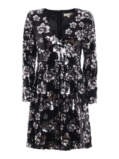 Shop Michael Kors Bead And Sequin Embellished Dress In Black/silver