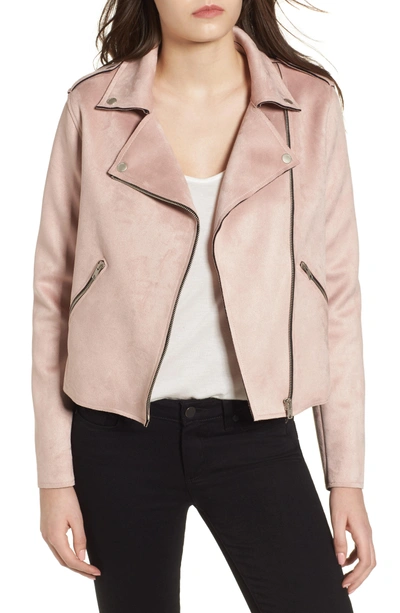 Shop Members Only Faux Suede Biker Jacket In Light Pink