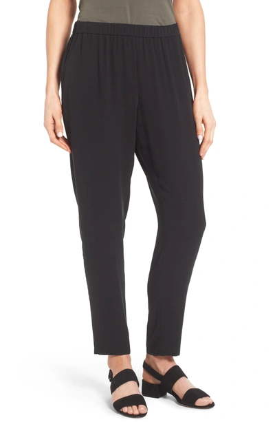 Shop Eileen Fisher Slouchy Silk Crepe Ankle Pants In Black