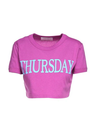 Shop Alberta Ferretti Thursday Cotton-jersey Cropped T-shirt In Lilla