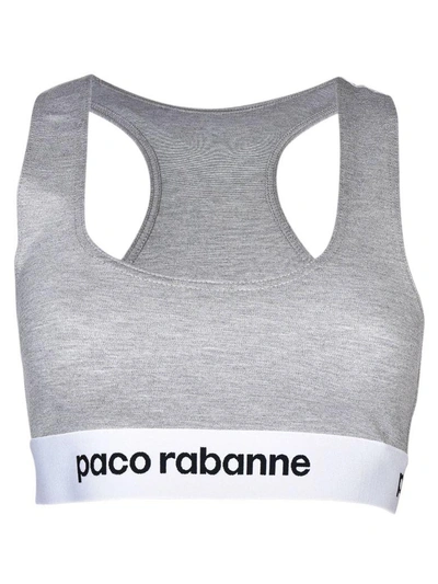 Shop Paco Rabanne Logo Bra In Grey