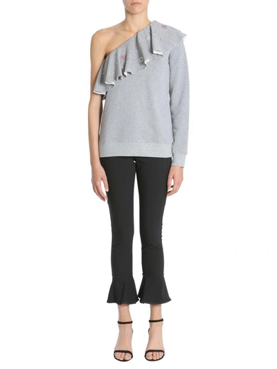 Shop Msgm One-shoulder Sweatshirt In Grigio