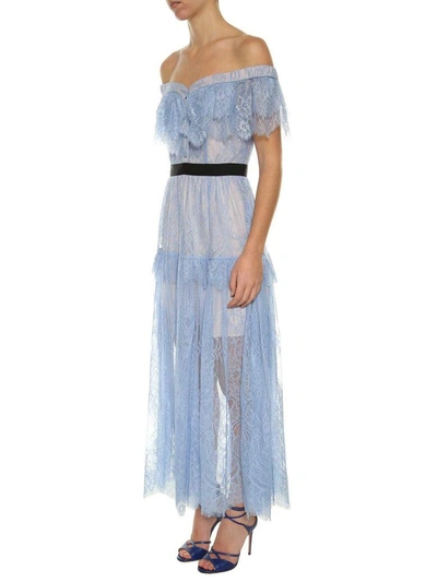 Shop Self-portrait Lace Midi Dress In Baby Blue