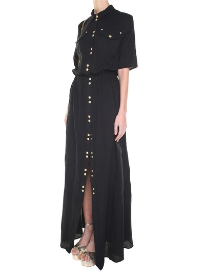 Shop Balmain Crinkled Cotton-gauze Maxi Dress In Nero
