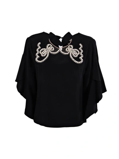 Shop Fendi Pearl-embellished Blouse In Black