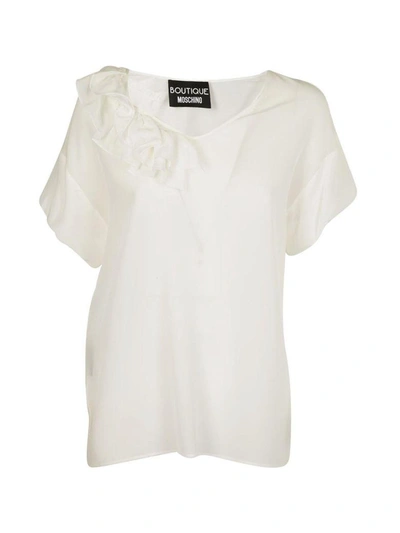 Shop Boutique Moschino Ruffled Neck T-shirt In White