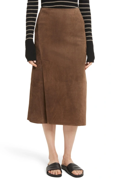 Shop Vince Suede Slit Skirt In Dark Taupe